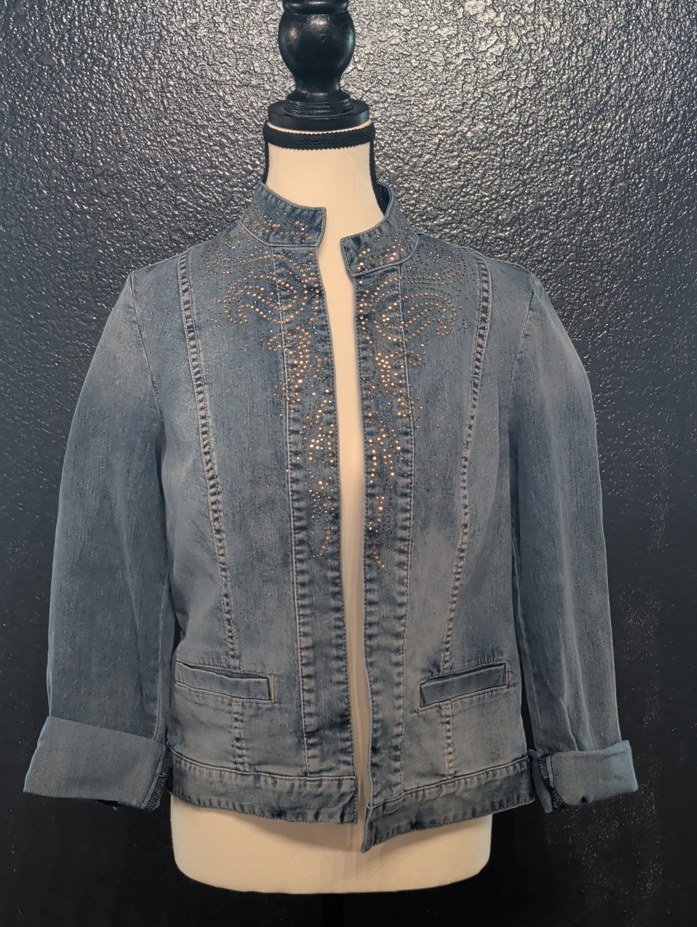 Chico's Light Blue Denim Jacket with Stud Embellishment